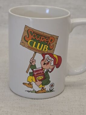Souper Club White Ceramic Mug with Colorful Character Graphic